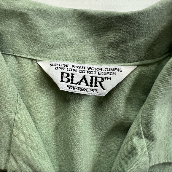 BLAIR Vintage Green Collared Shirt Flower Embroidery Button Up Short Sleeve M/L - Picture 3 of 6